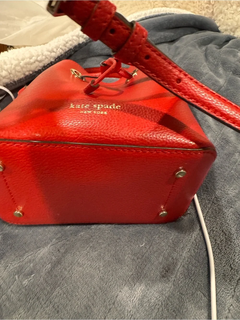 Kate spade Red Leather Drawstring Bucket Bag NWOT